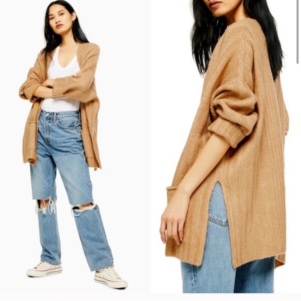 Topshop NWT Camel Open Ribbed Oversized Cardigan M